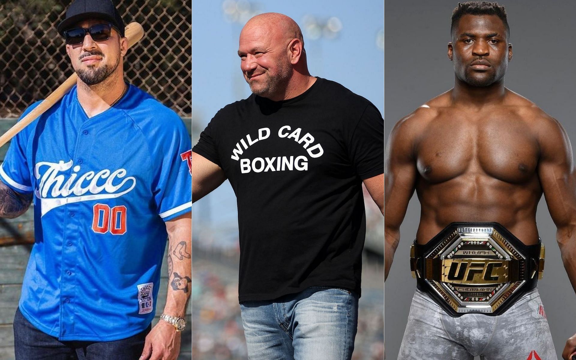 Brendan Schaub (left), Dana White (middle) and Francis Ngannou (right)