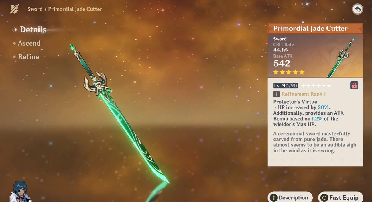 Primordial Jade Cutter description (Image via SevyPlays, YouTube)