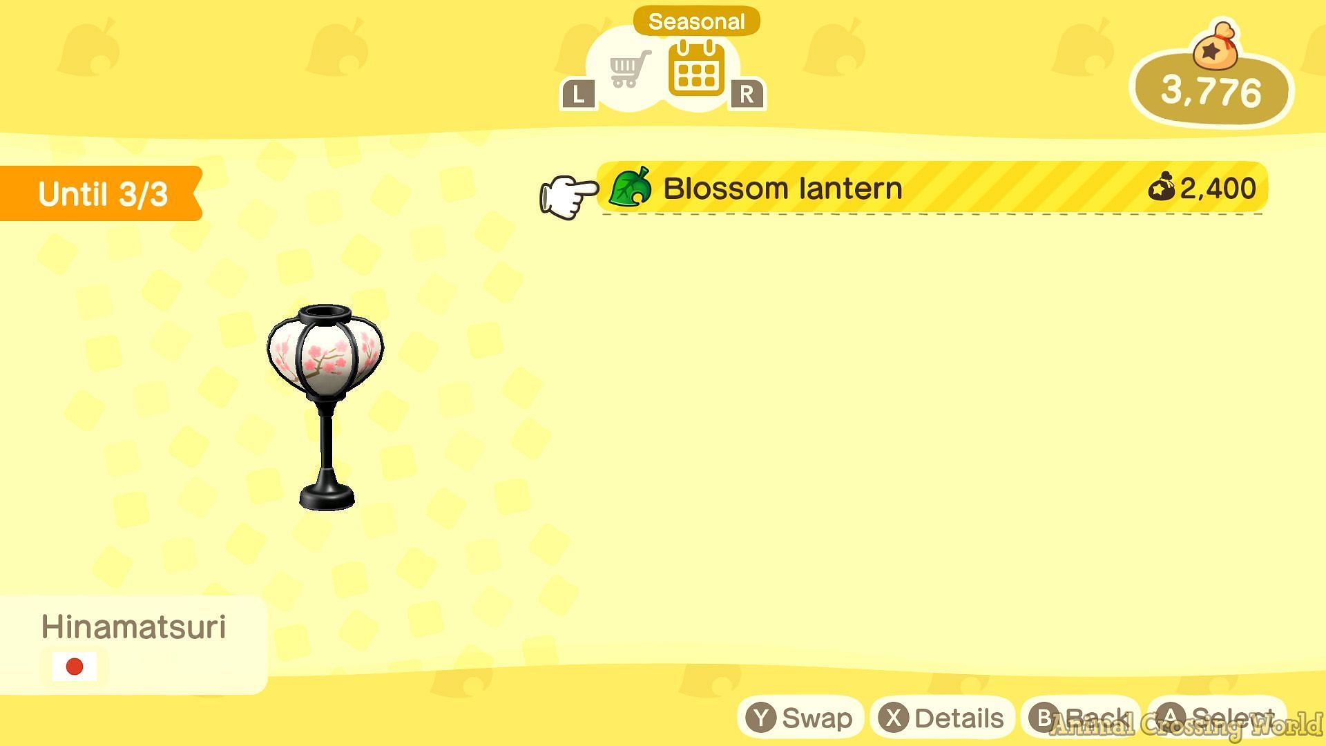 The Blossom Lantern from the Hinamatsuri items in New Horizons (Image via Animal Crossing World)