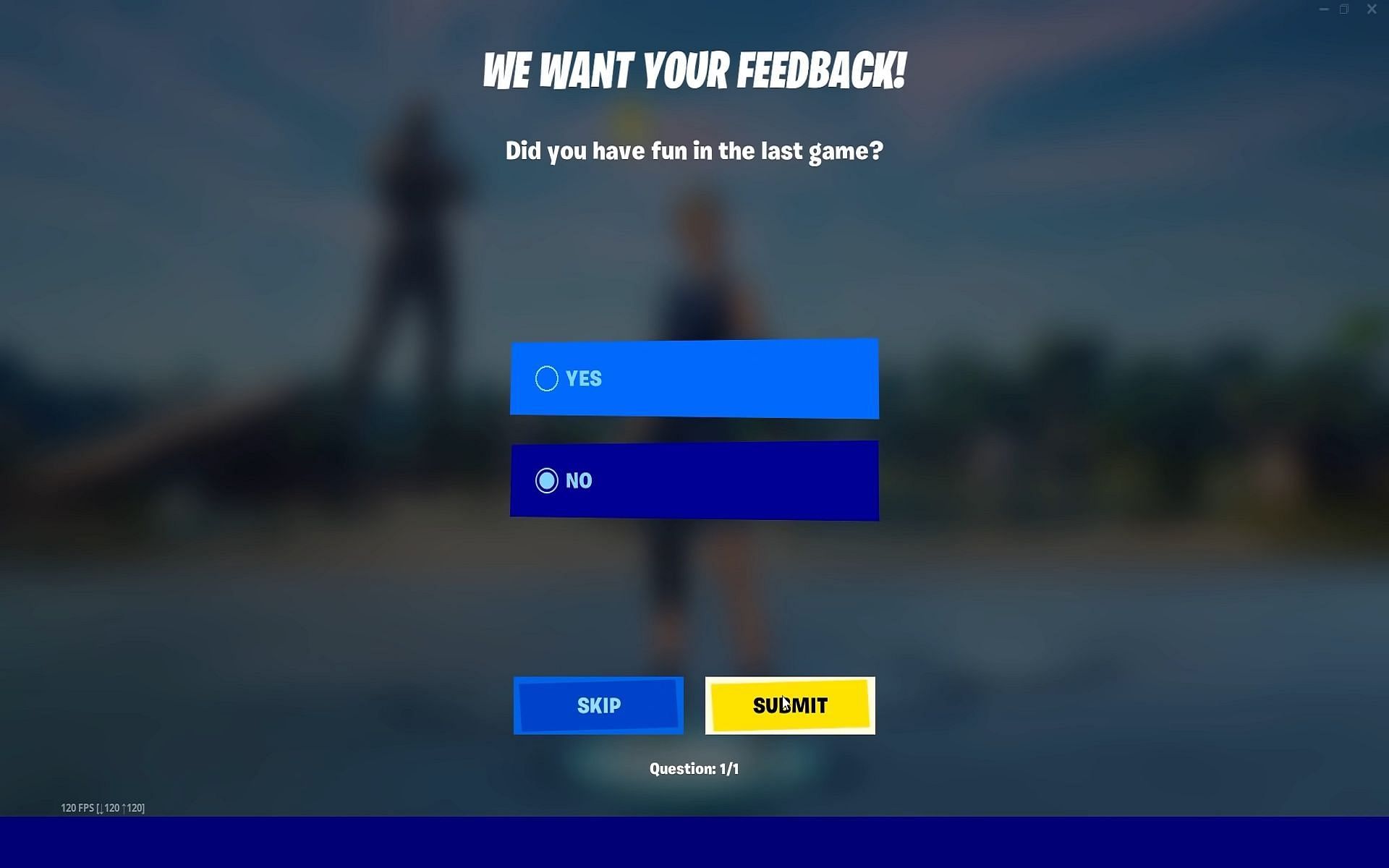 Fortnite asks a player for feedback at the worst possible time (Image via Ben Shorts/YouTube)