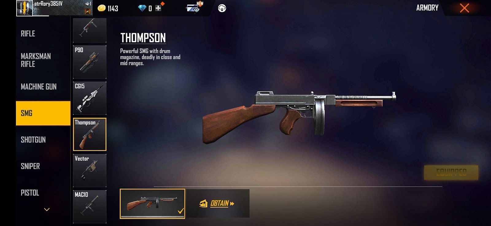 Thompson - SMG (Image via Garena)