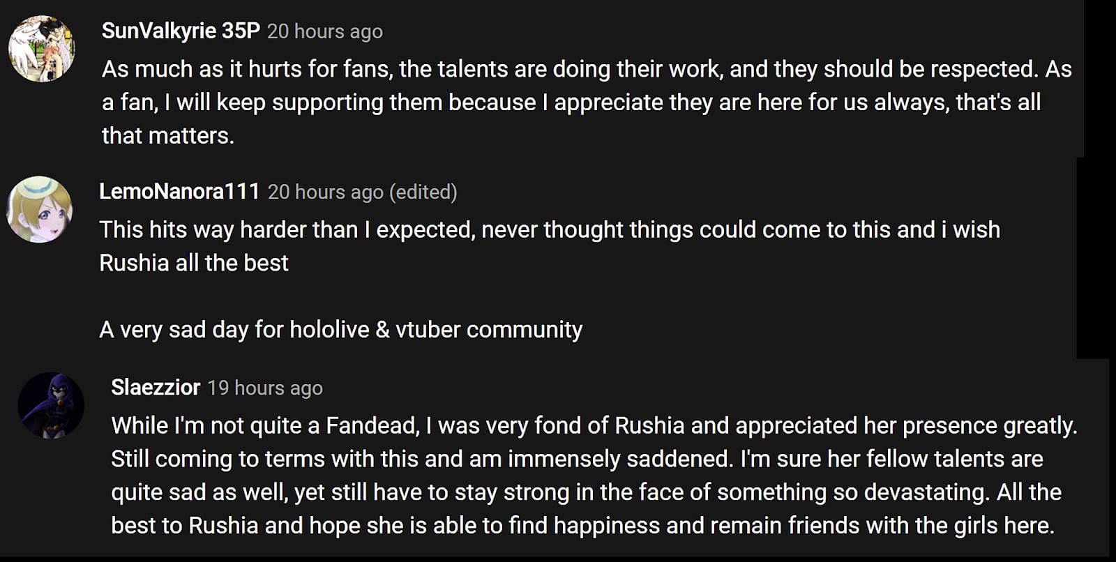 Fans in YouTube comment section reacting to the address (Image via YouTube/Sushi [Hololive and Vtubers])