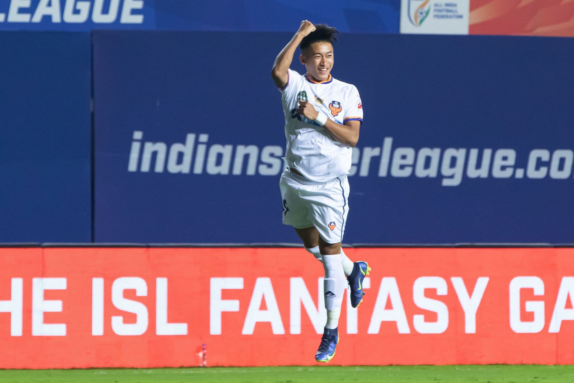 FC Goa&#039;s Makan Chote celebrates scoring against Chennaiyin FC. [Credits: ISL]