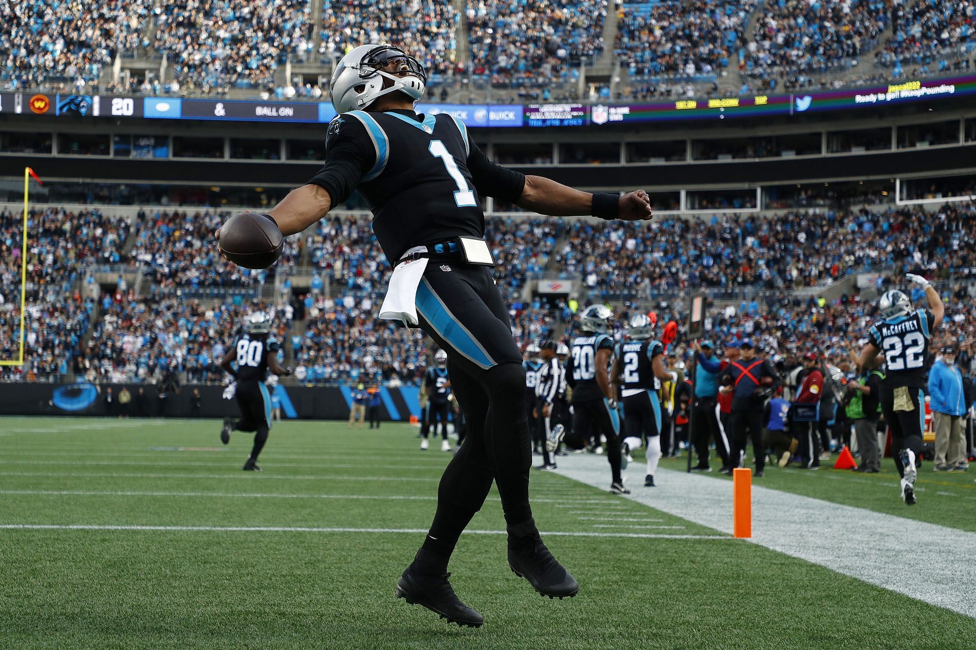 Carolina Panthers QB Cam Newton in the end zone