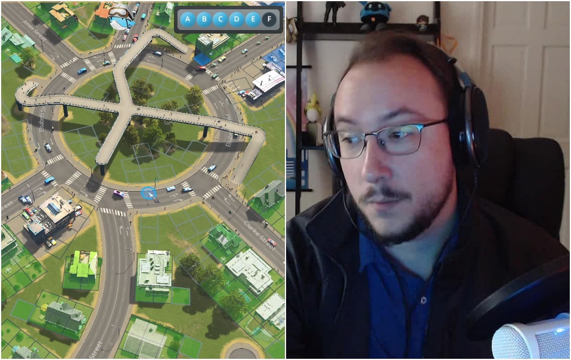 Twitch streamer Moonmoon&#039;s Cities stream was briefly derailed by nearly making a hate symbol (Image via Twitch, Colossal Order)