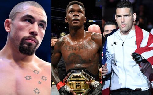 Robert Whittaker (left); Israel Adesanya (center); Chris Weidman (right)