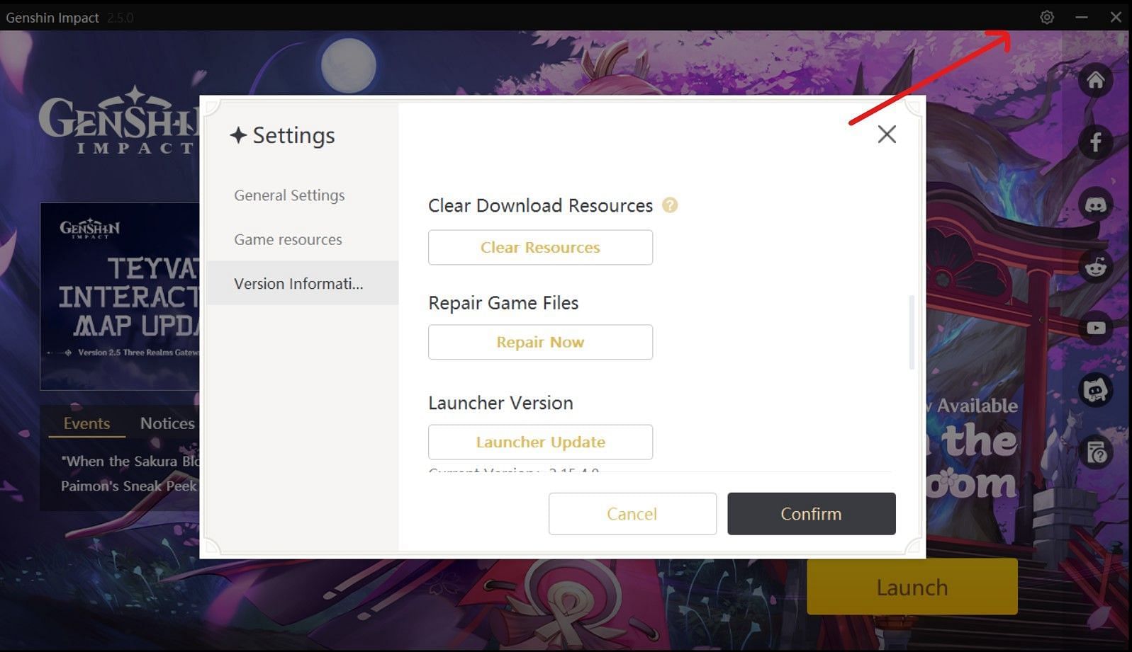 Repair files settings in the Launcher (Image via miHoYo)