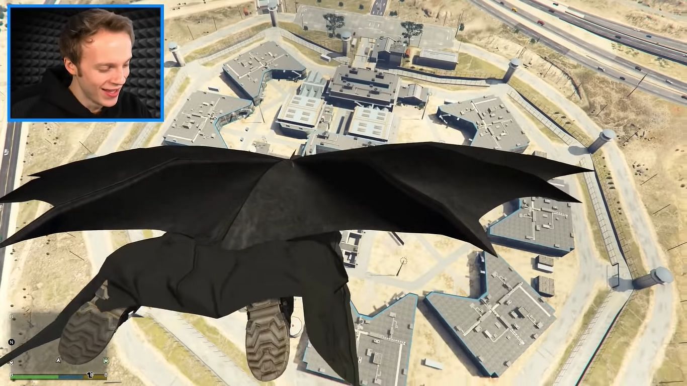 Gliding from the Batwing into the prison (Image via YouTube @Nought)