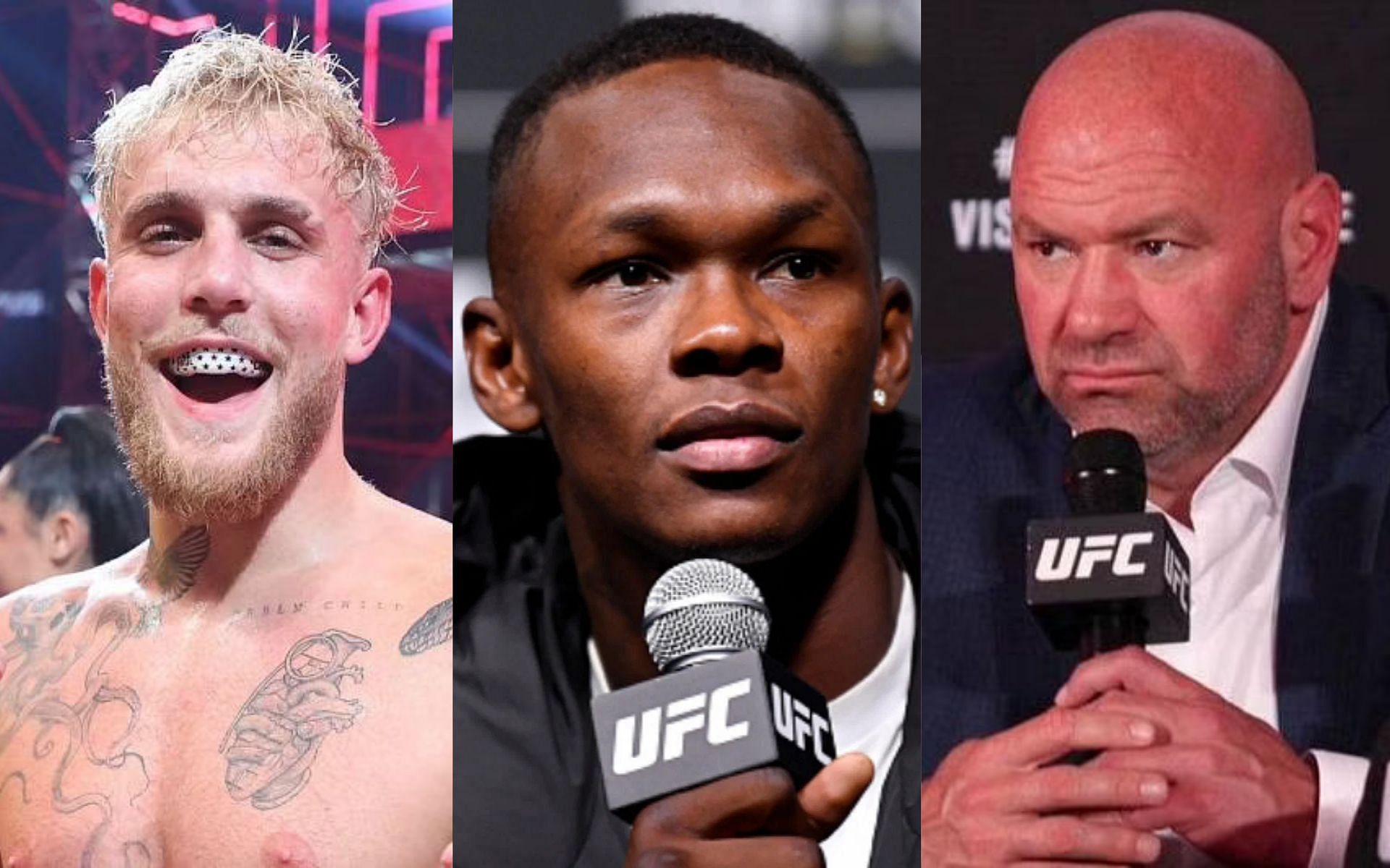 Jake Paul, Israel Adesanya, and Dana White (left to right)