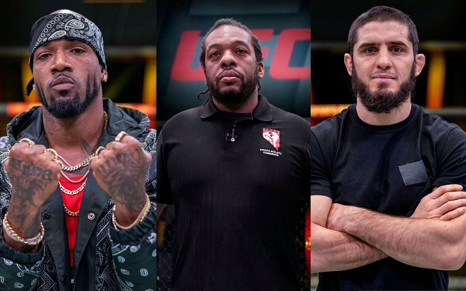 Bobby Green (left), Herb Dean (middle), Islam Makhachev (right) [Image credits: @ufc via Instagram]