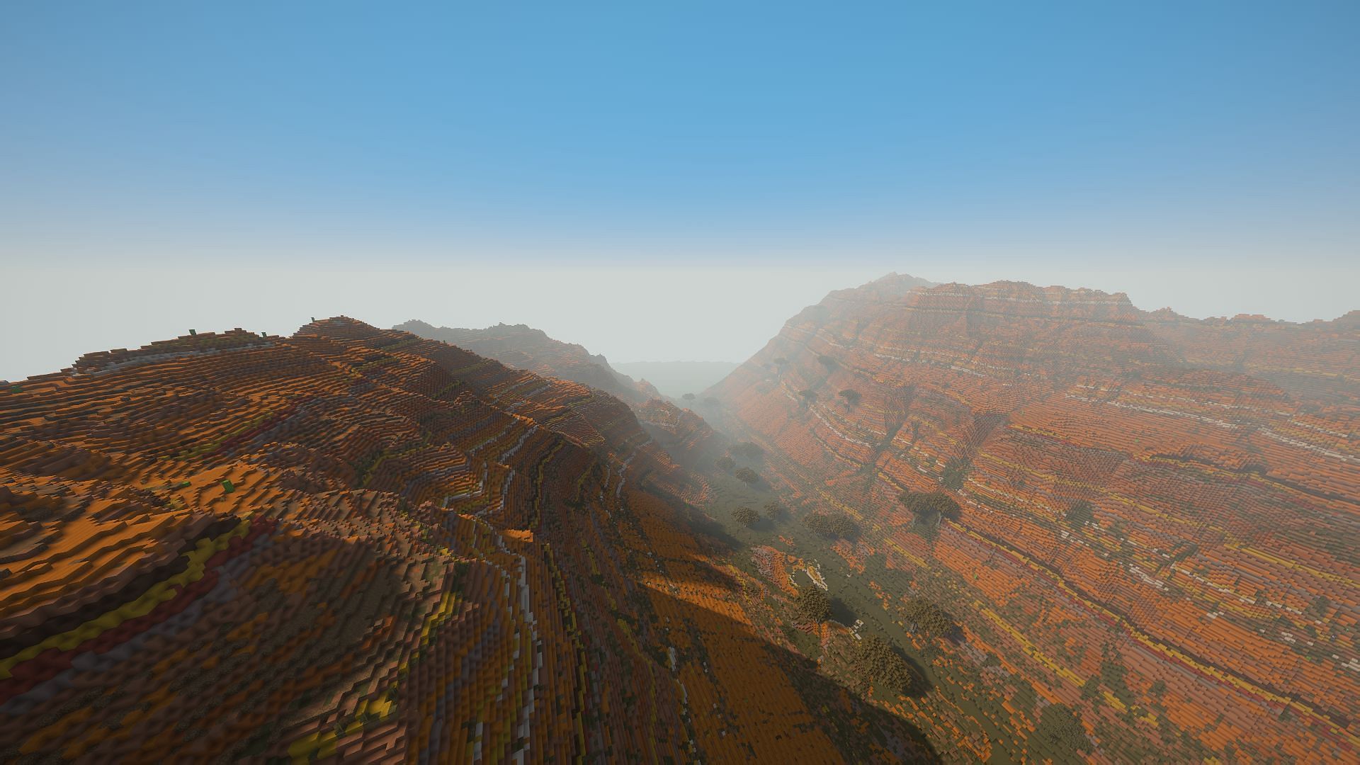 The custom made mesa terrain as seen from the inside (Image via Minecraft)