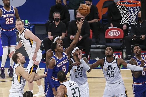 RJ Barrett of the New York Knicks against the Utah Jazz [Source: AP]