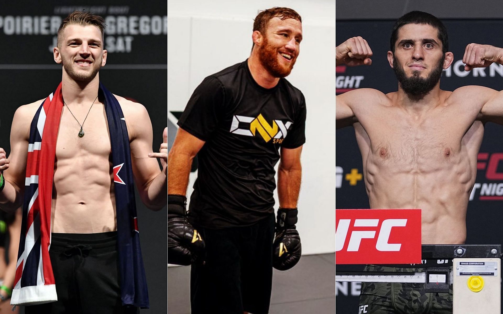 Dan Hooker (left), Justin Gaethje (middle) and Islam Makhachev (right)