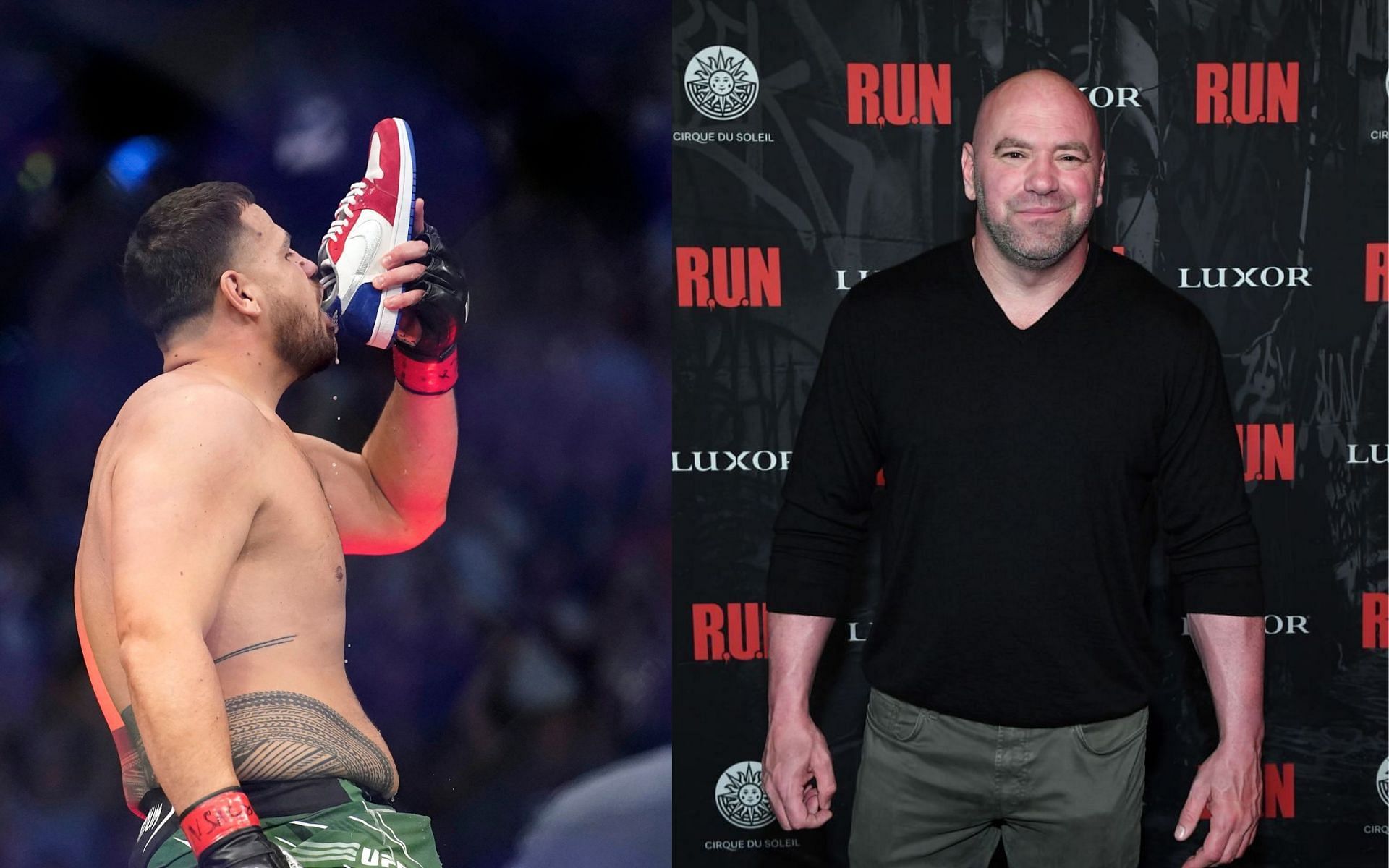 Tai Tuivasa finally got UFC president Dana White to do a shoey. [@ufc via Twitter]