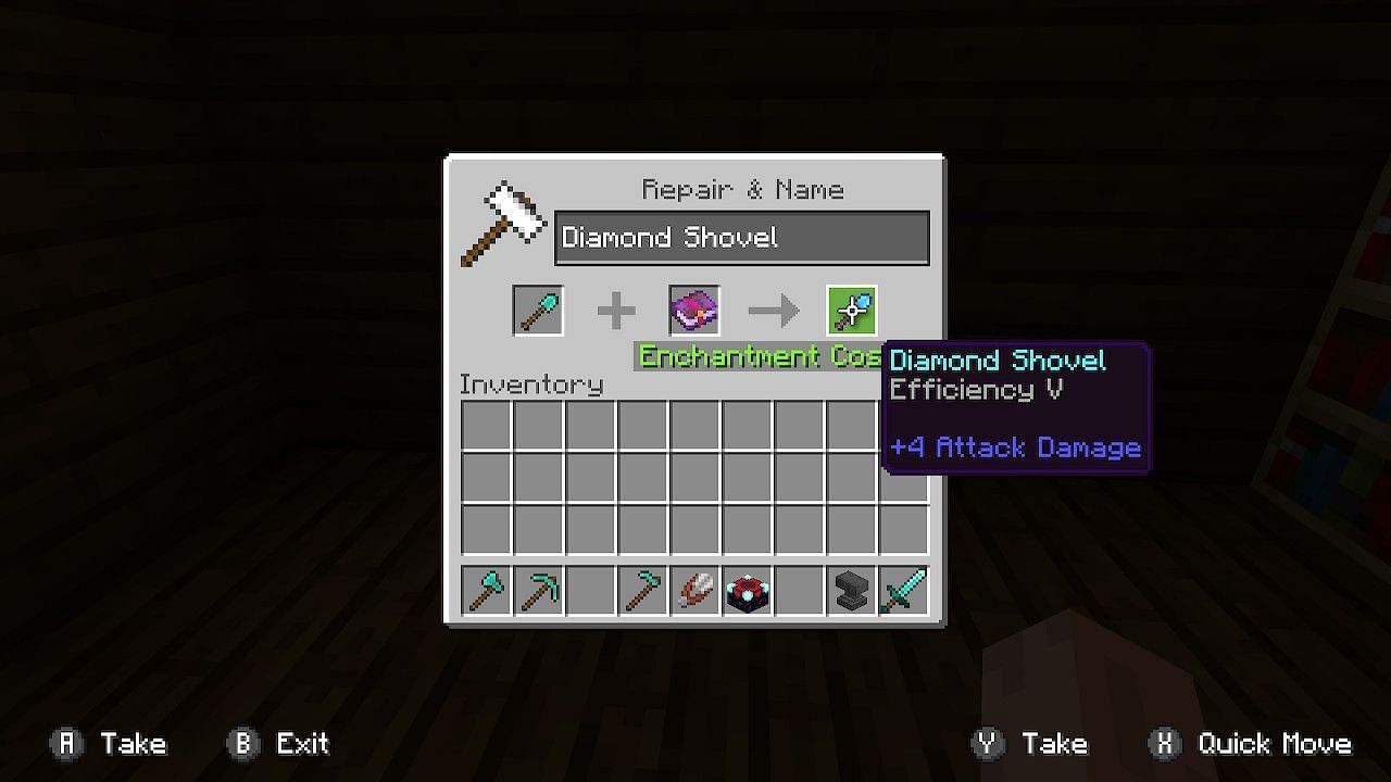 When doing a lot of digging, players are going to definitely want a shovel enchanted with efficiency (Image via Minecraft)
