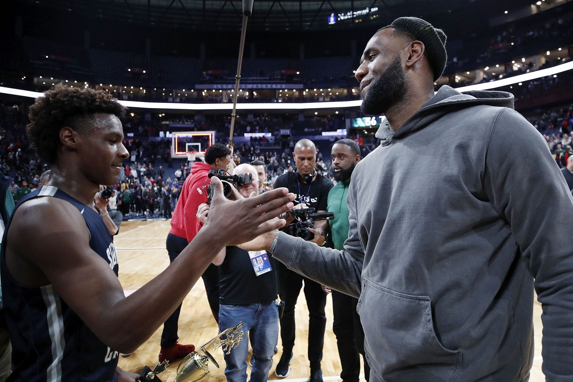 Bronny and LeBron James at the Ohio Scholastic Play-By-Play Classic.