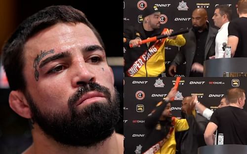 Mike Perry (left, image courtesy of Getty); Perry with his baseball bat (top and bottom right, images courtesy of @bareknucklefc Instagram)