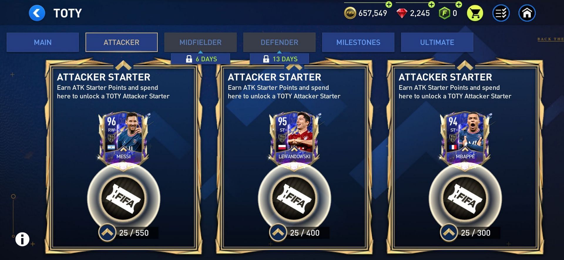 The TOTY Attacker Starter (Image via FIFA Mobile)
