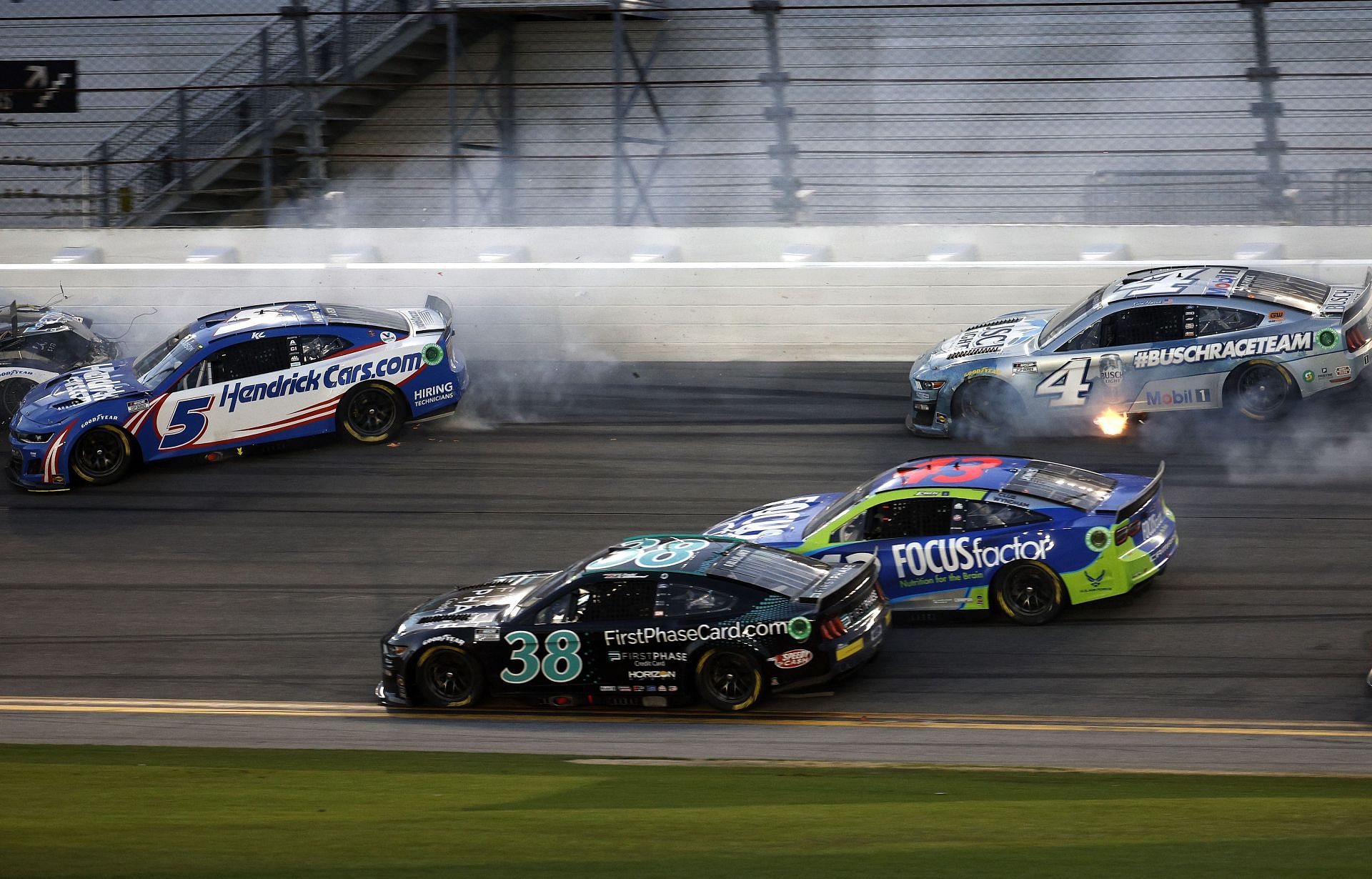 Todd Gilliland was out of the race after being in a crash that also involved Chase Elliot and Kyle Larson amongst others. (Photo by Chris Graythen/Getty Images)