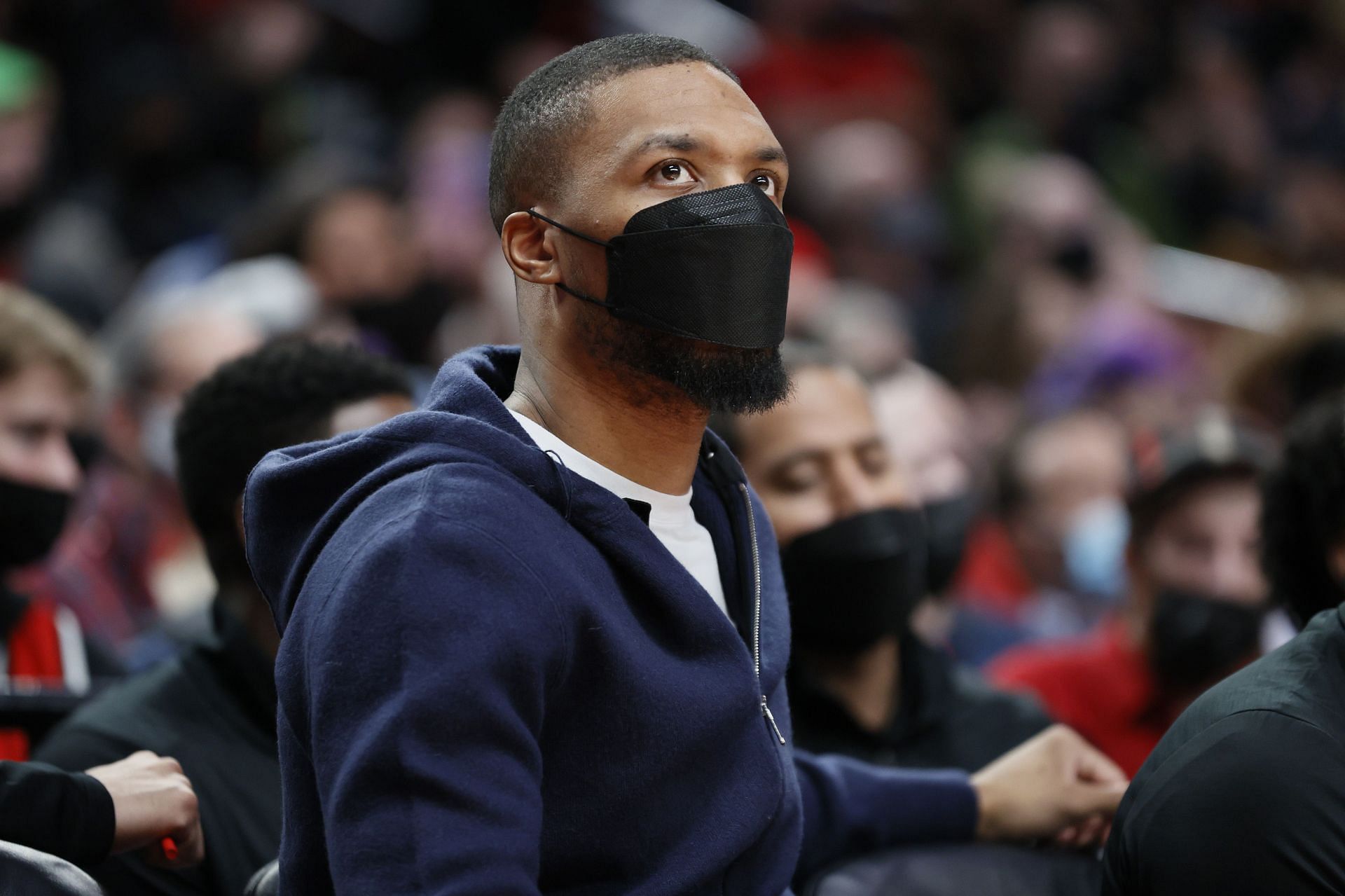 Damian Lillard of the Portland Trail Blazers on the bench