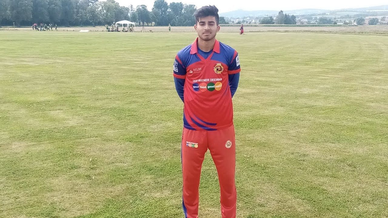 Enter captionAqib Iqal in action in the European Cricket Series - Image Courtesy: ECN