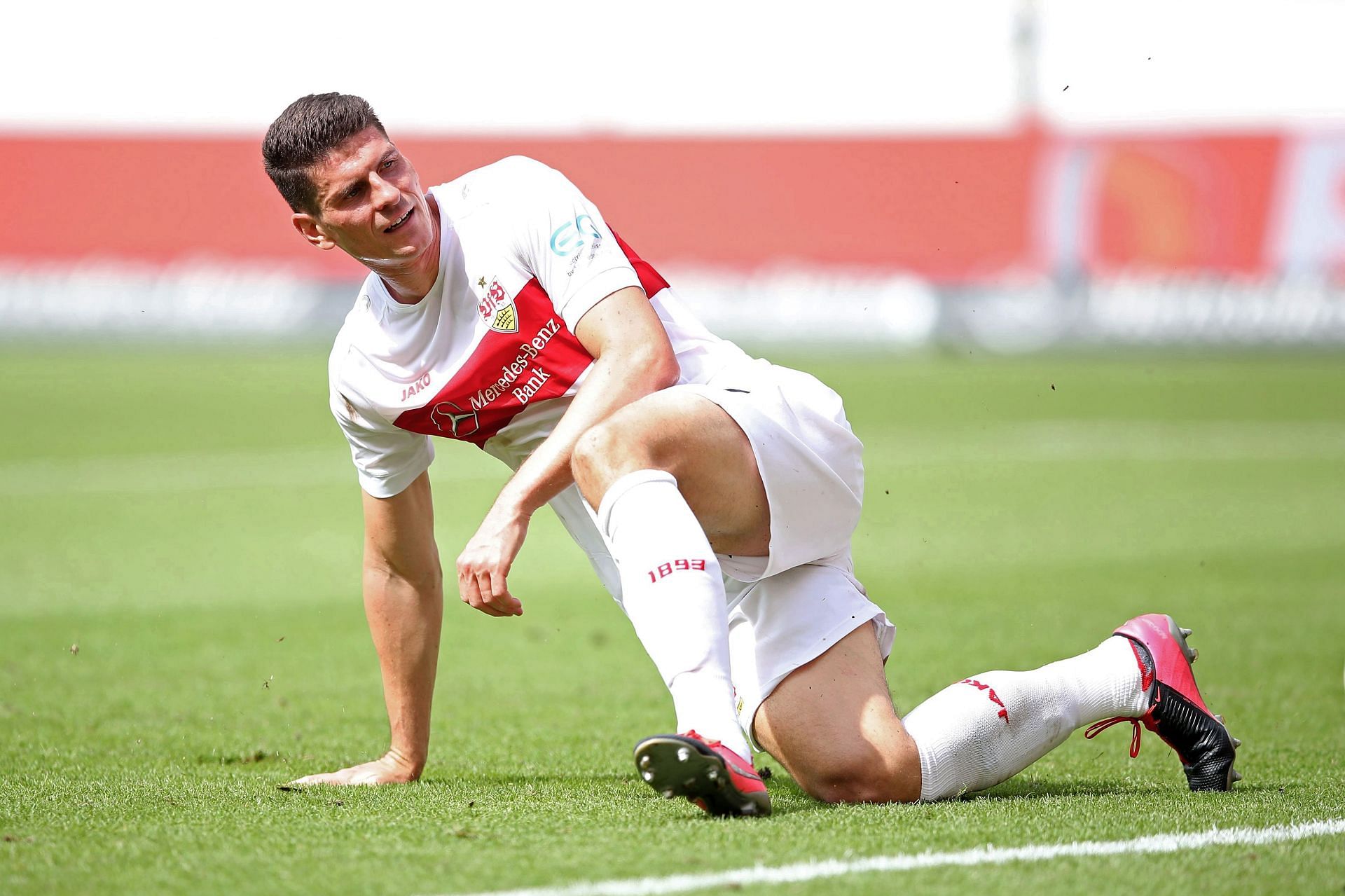 Mario Gomez reacts during a match for VFB Stuttgart.