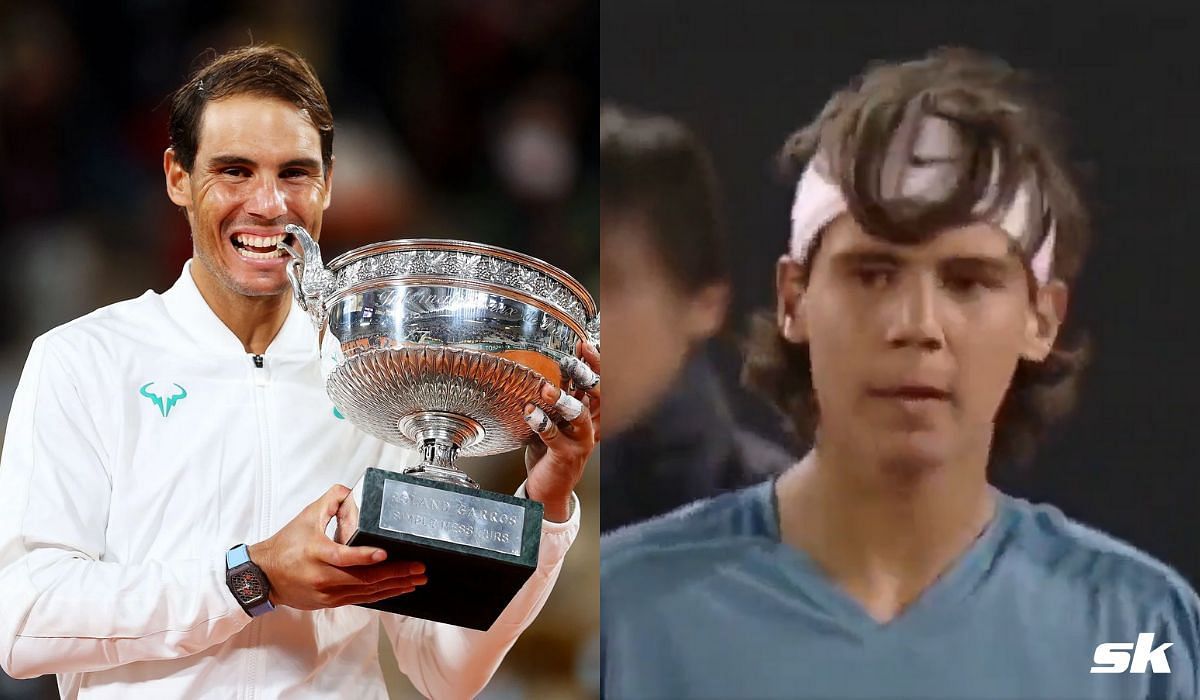 Rafael Nadal with his 13th French Open Trophy (L) and in the Nike Ad (R)