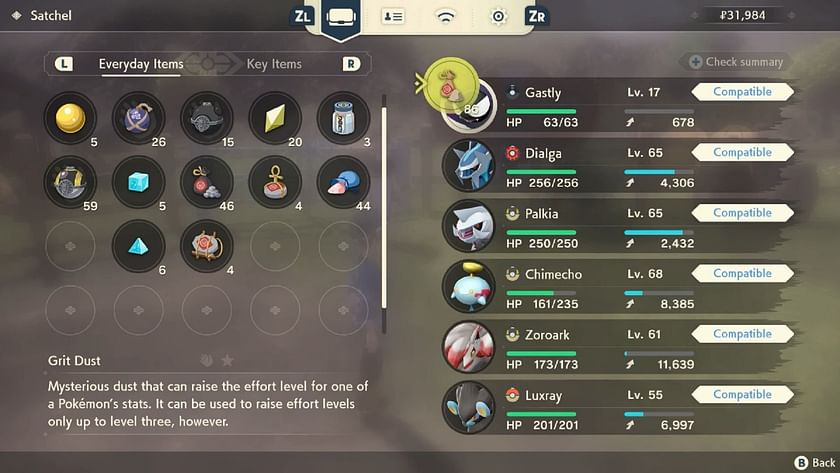 Pokémon Legends Arceus effort levels and Grit items guide - Polygon