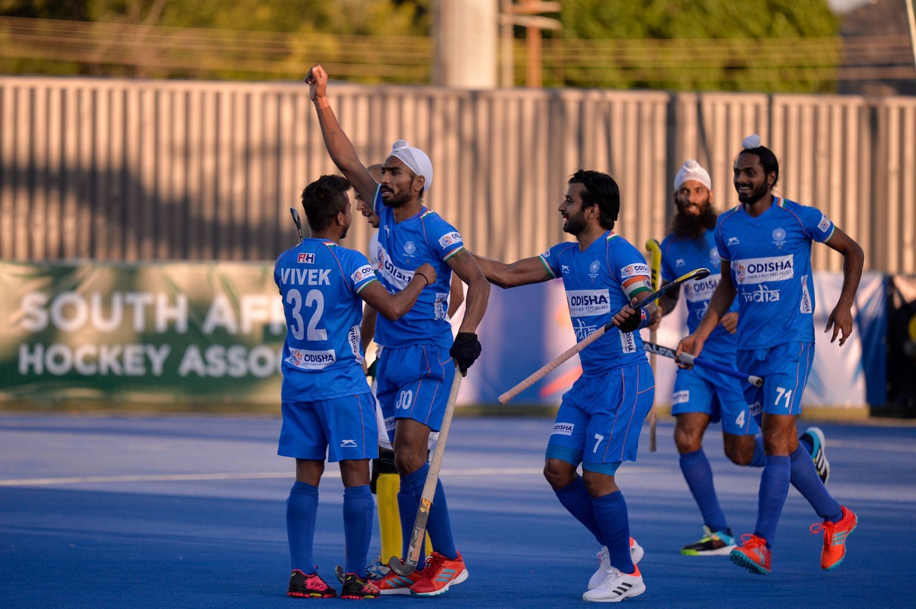 Jugraj Singh celebrates a goal with his teammates. (PC: Hockey India)