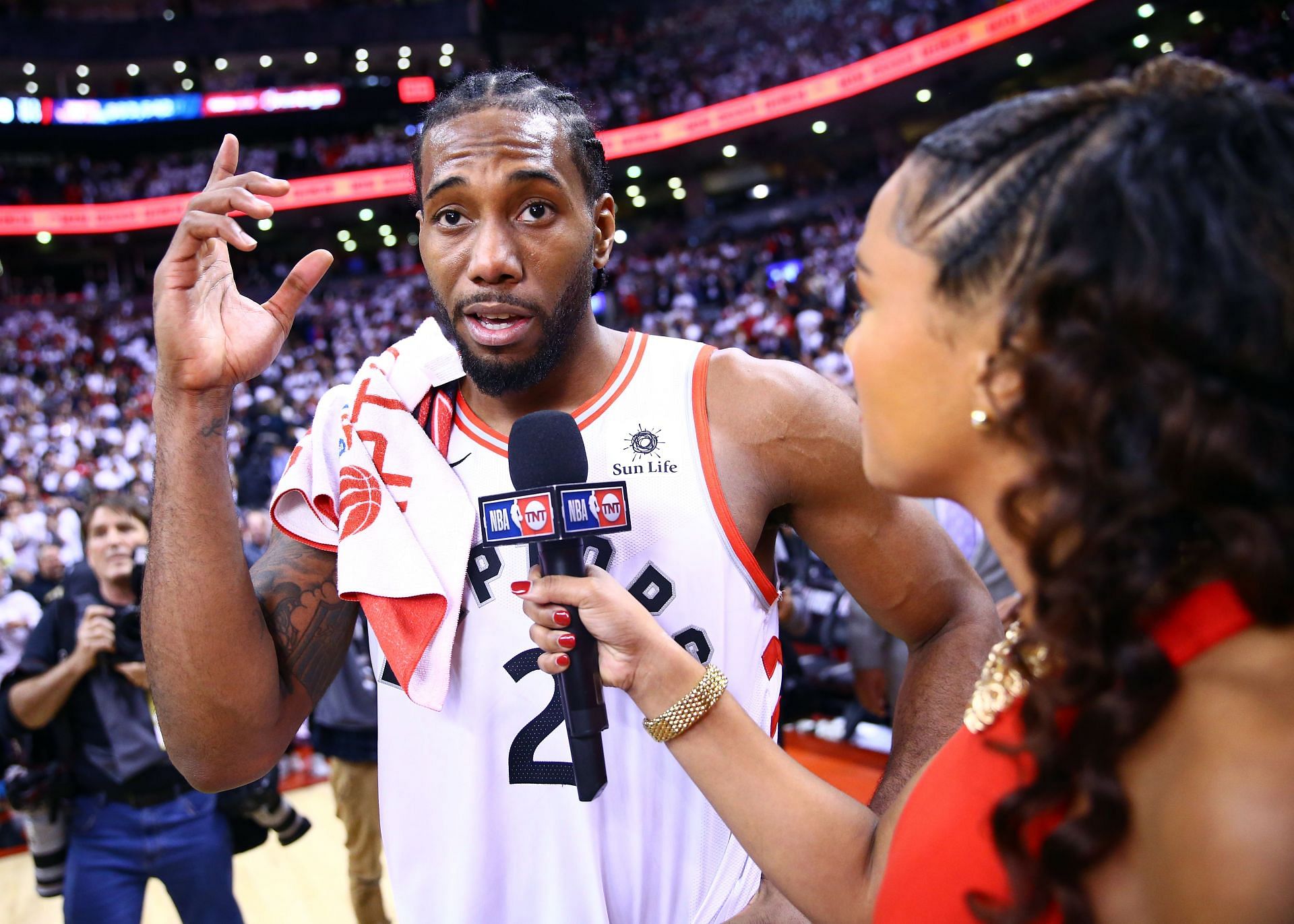 Philadelphia 76ers vs. Toronto Raptors, Game 7; Kawhi Leonard after buzzer-beater in 2019 NBA playoffs