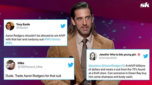 NFL fans had a lot to say about Aaron Rodgers' wardrobe choice on Twitter