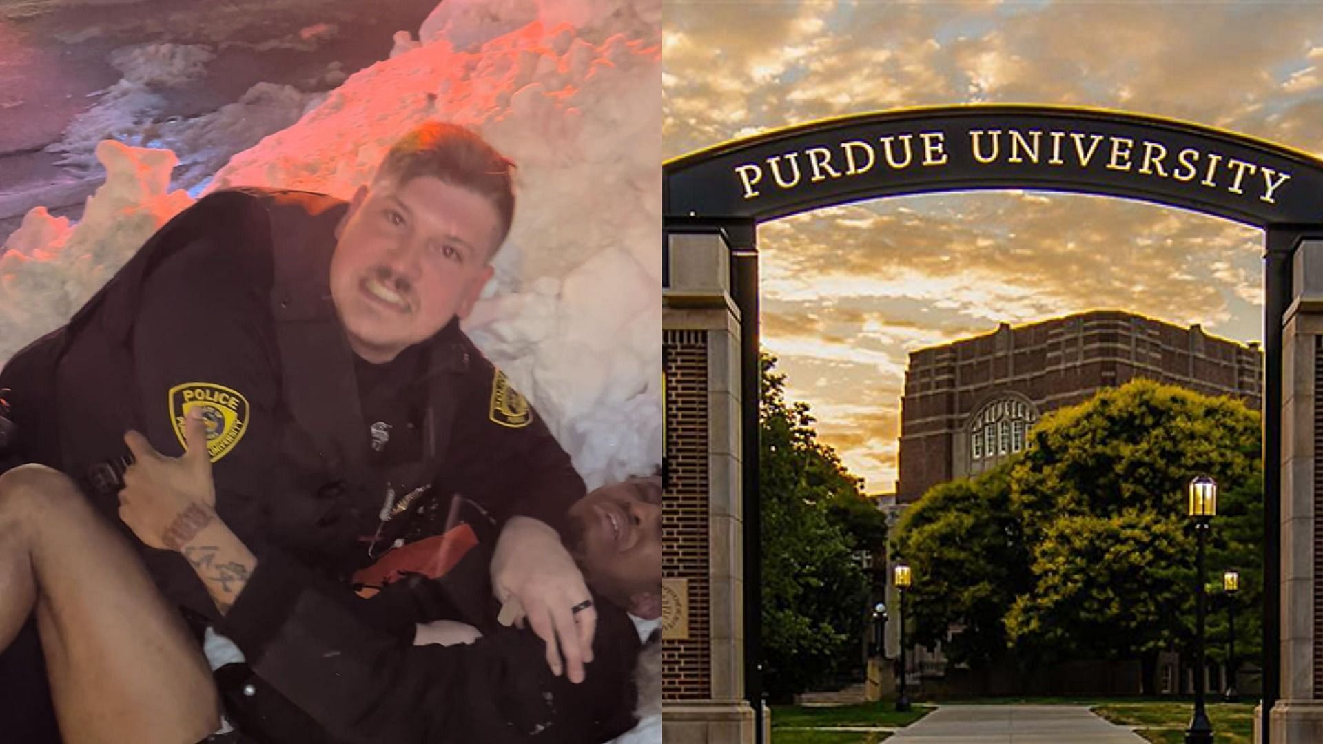 Purdue police officer Jon Selke reportedly choked student Adonis Tuggle during an arrest (Image via Adonis Tuggle/Instagram and Purdue University)