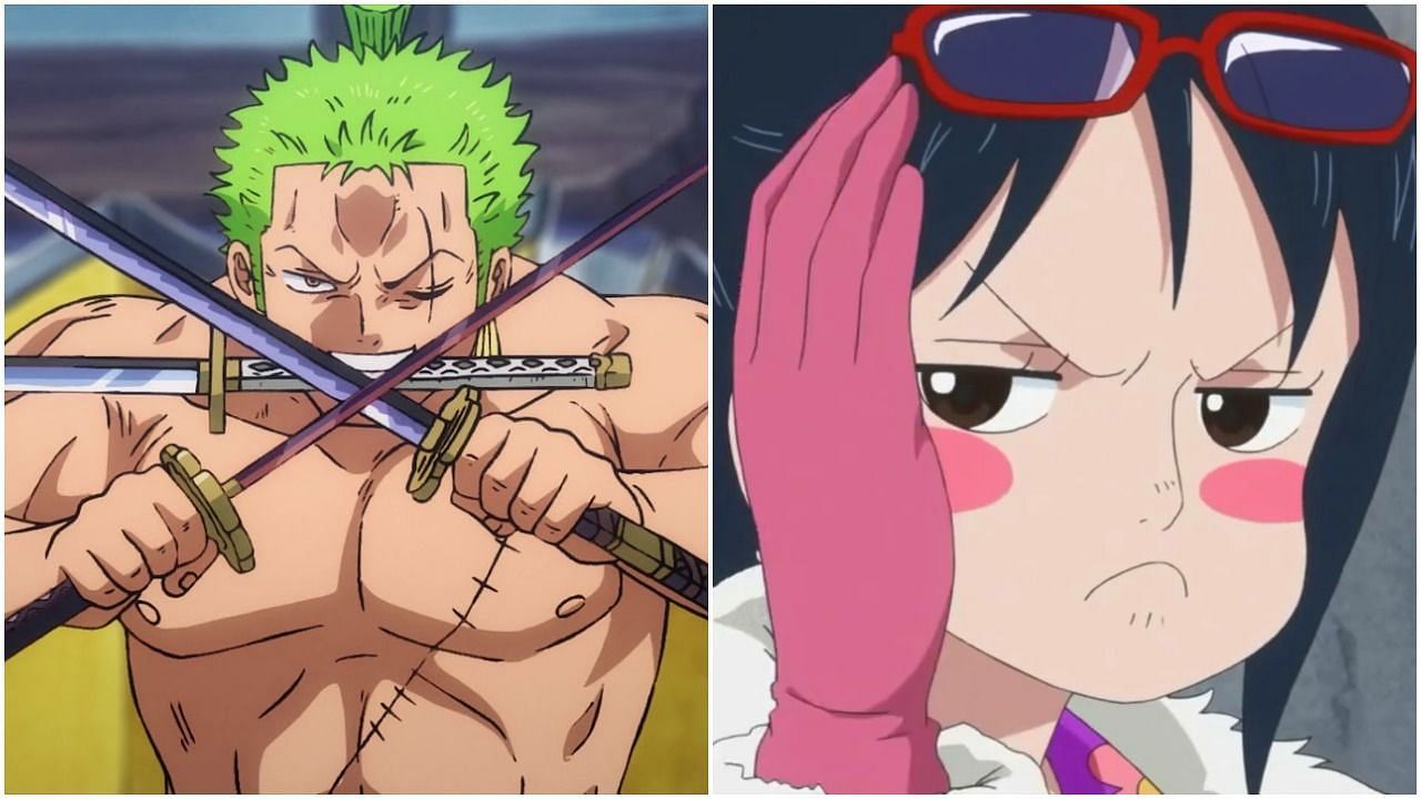 Zoro (left) and Tashigi (right) as seen in the series&#039; anime (Image via Toei Animation)