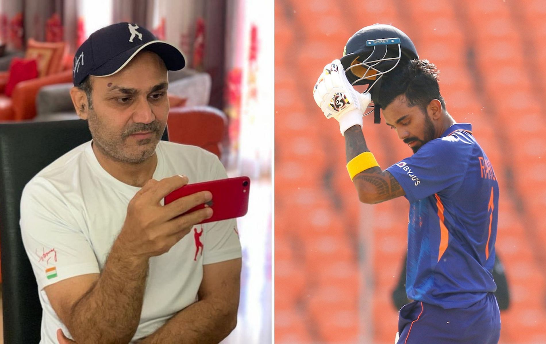 Virender Sehwag (L) and KL Rahul. (Image source: Twitter)
