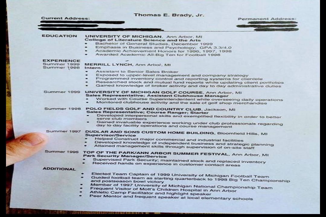 Tom Brady was preparing his resume before NFL career took off