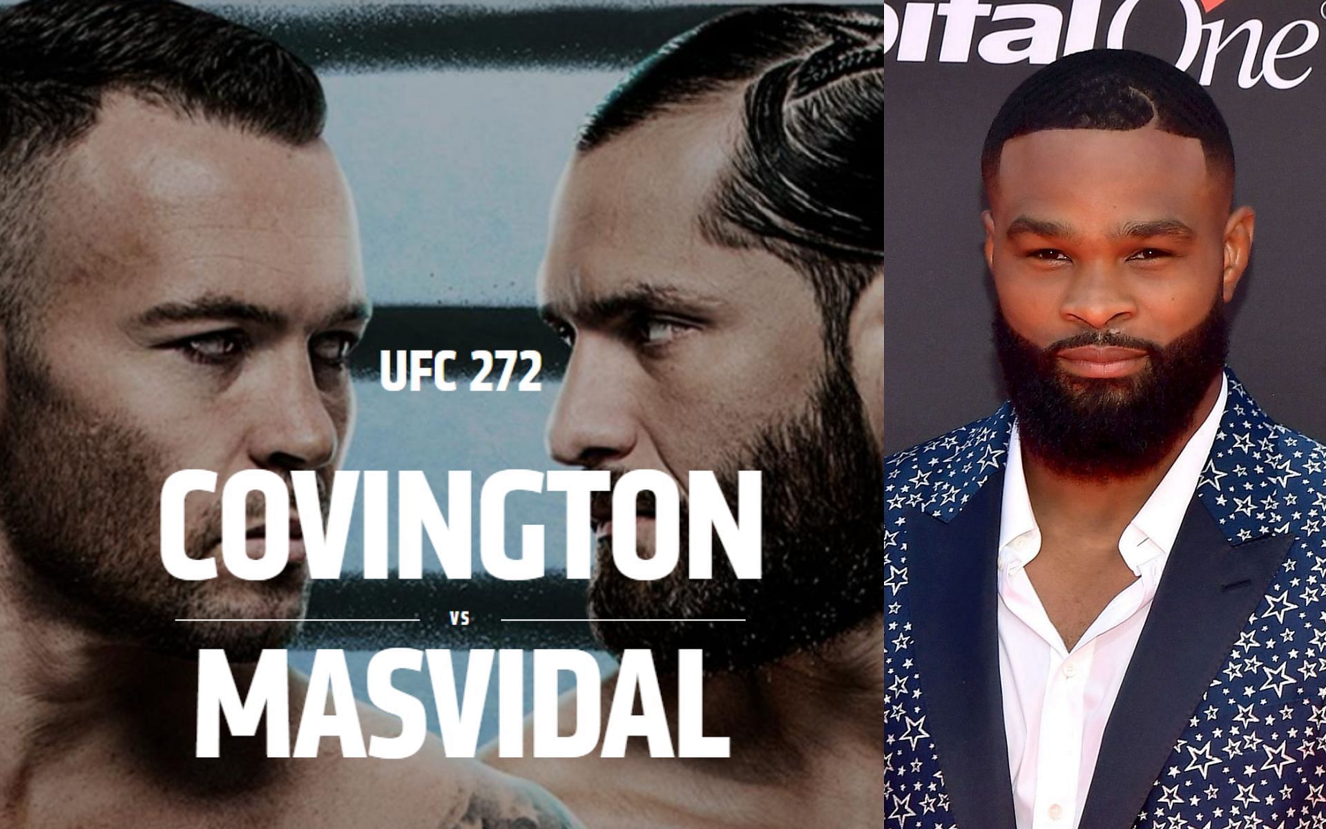 Colby Covington and Jorge Masvidal (left. Credit: UFC.com), Tyron Woodley (right)