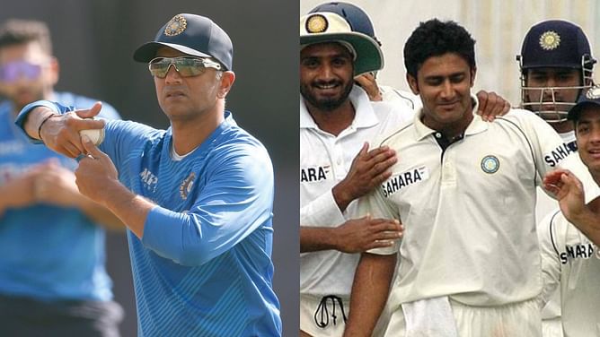 [In pictures] Rahul Dravid bowls in nets to "celebrate" 23 years of Anil Kumble's 10-74