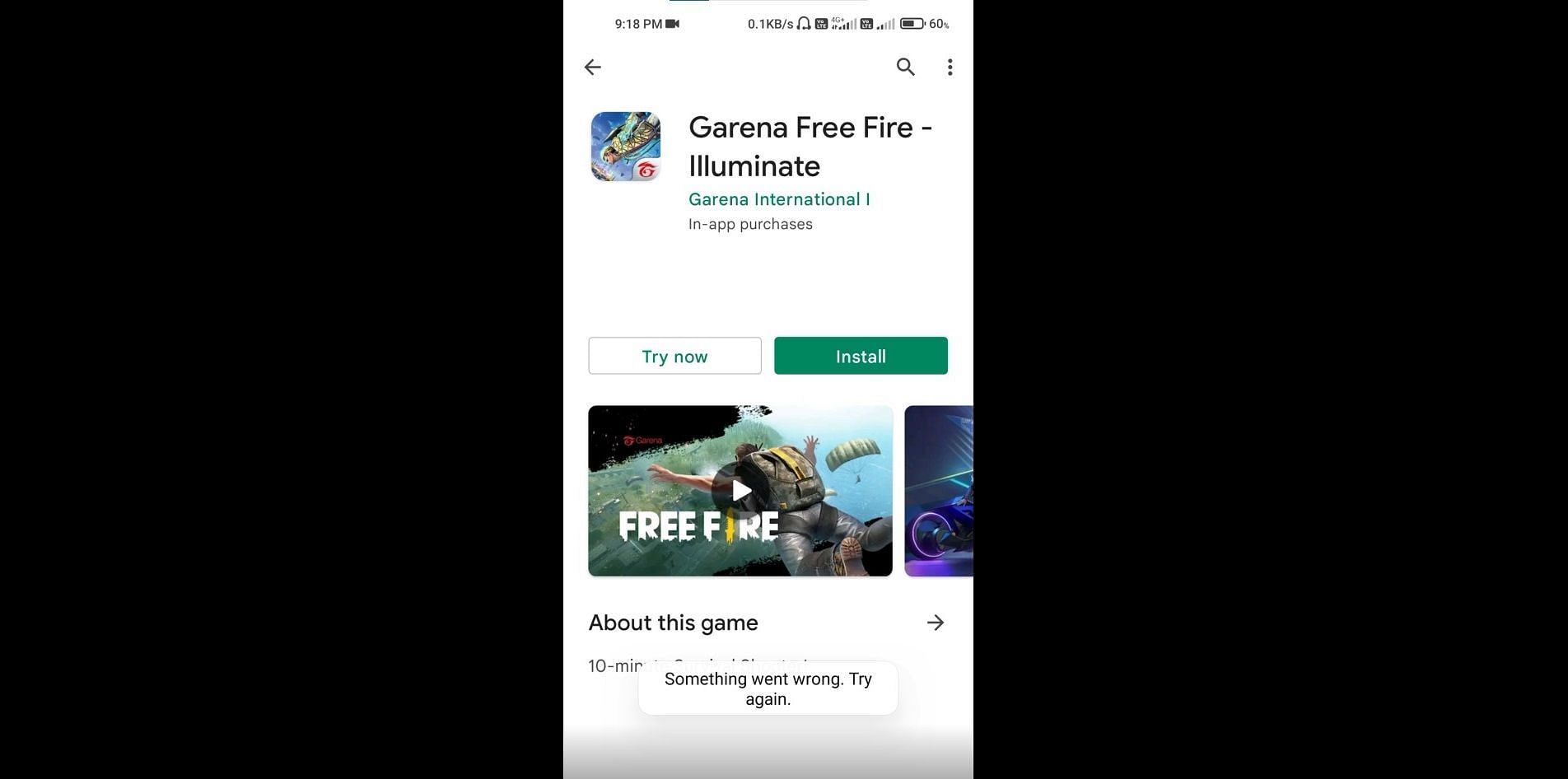 The error on Play Store (Image via Google Play Store)