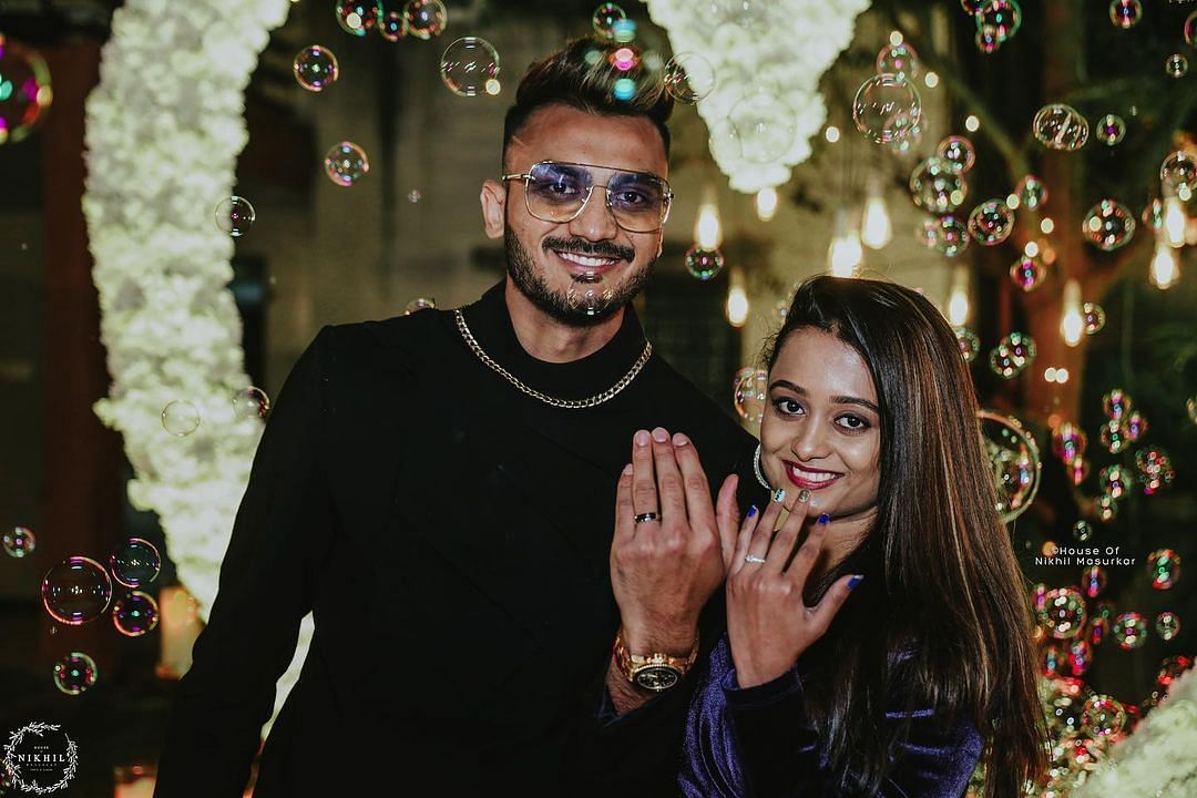 Axar Patel with his fiancee Meha Patel (Credit: Instagram/Meha Patel)