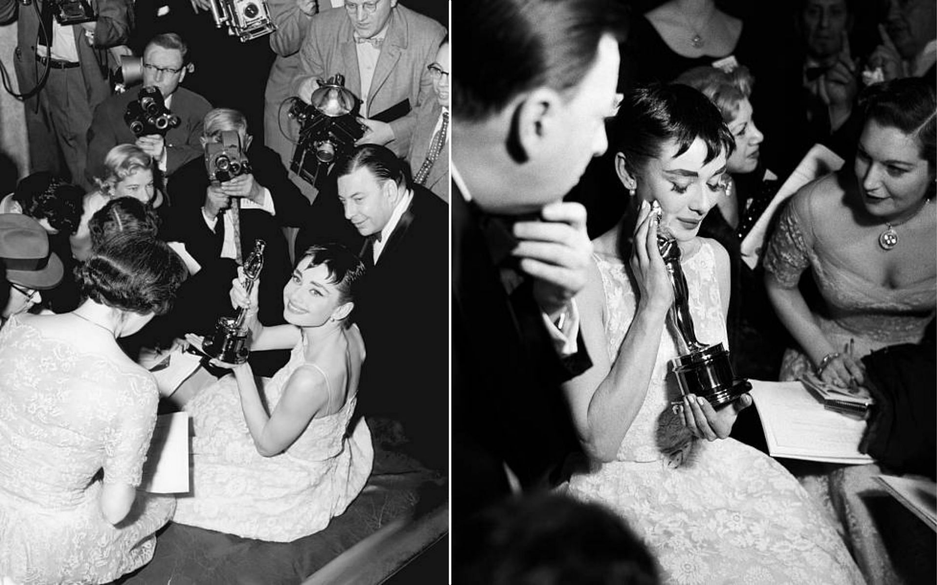 Audrey Hepburn flaunting her Academy Award for Best Actress in 1954 (Image via Getty Images)