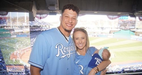 Patrick Mahomes w/Brittany and baby Sterling at a Kansas City Royals game