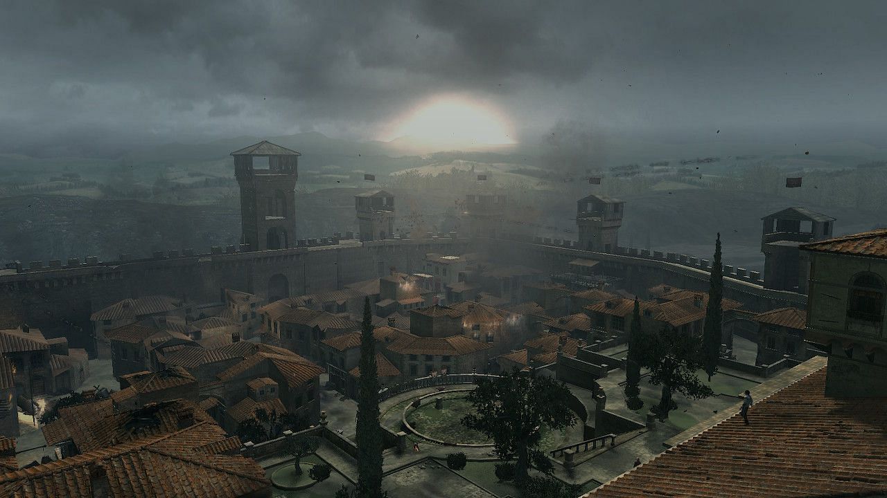 It can be incredibly satisfying to look over the world of Assassin&#039;s Creed and take in the sights (Image via Ubisoft)