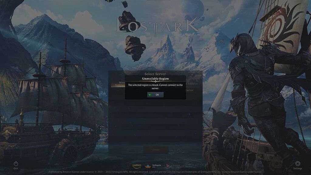 There are times when servers won&#039;t appear in Lost Ark (Image via Smilegate)