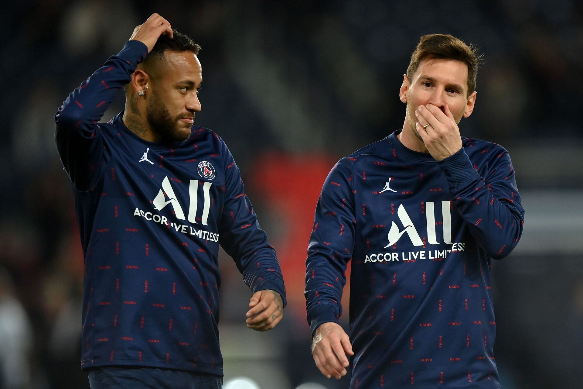Neymar Jr. and Lionel Messi of Paris Saint Germain