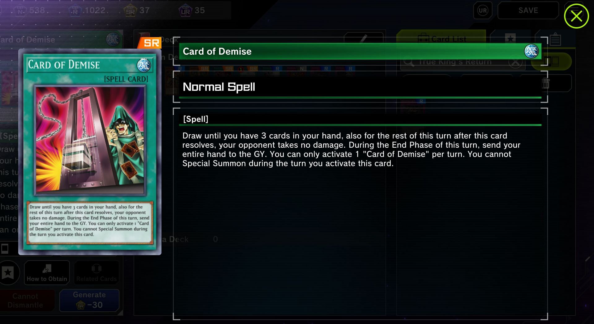 Card of Demise can be amazing card draw value with the right hand (Image via Konami)