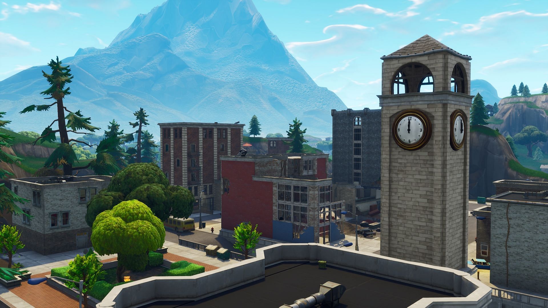 Rooftops in Tilted Towers are a great high landing spot (Image via Epic Games)