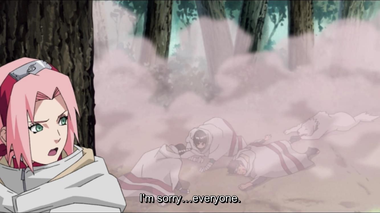Sakura knocks her team out (Image via Studio Pierrot)