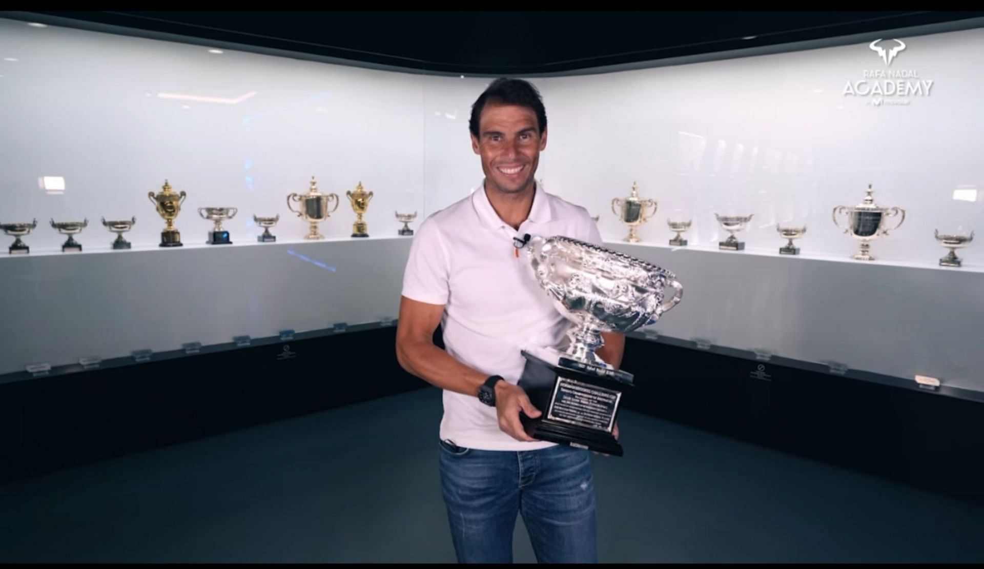 Rafael Nadal with his Australian Open trophy (Credits: Rafa Nadal Museum)