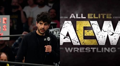 Tony Khan (left); AEW logo (right)