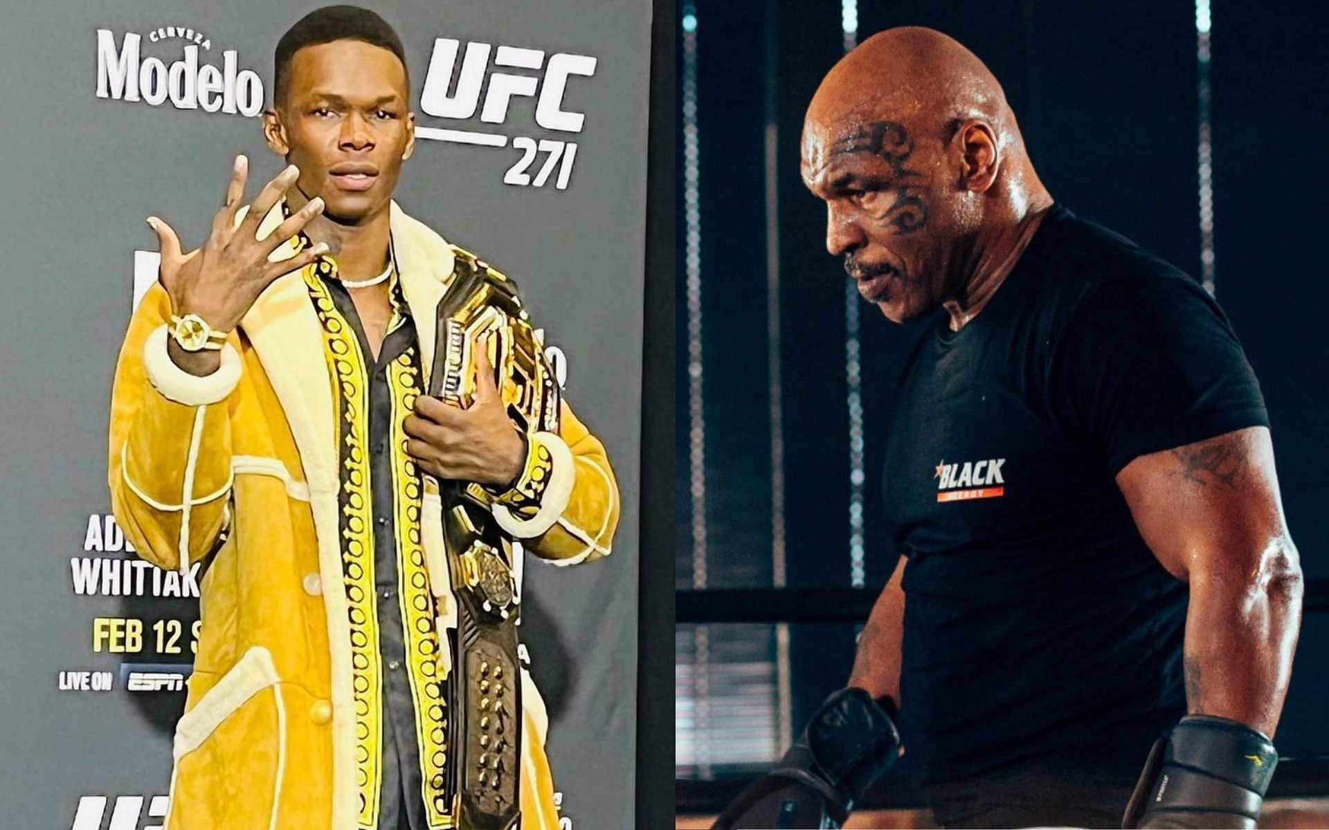 Israel Adesanya (left) and Mike Tyson (right) [Image credits: @stylebender and @miketyson via Instagram]